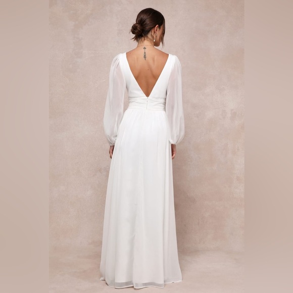 NWT Lulus Enchant My Love White V-Neck Long Sleeve Maxi Dress Size XL - Picture 3 of 9